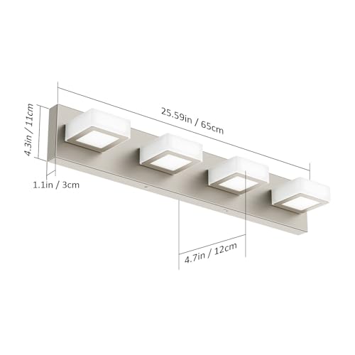 Brushed Nickel Vanity Light for Bathroom Metal Acrylic Modern LED Bathroom Light Fixtures Over Mirror