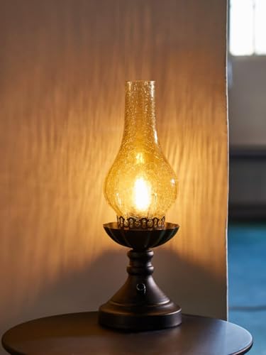 Vintage Table Lamp with Crackled Glass Shade & Rotary Knob Switch