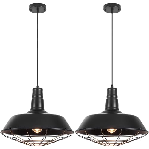 Black Farmhouse Pendant Light (2 Count)