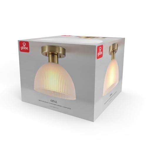 1-Light Semi-Flush Mount Ceiling Light, Matte Brass Finish, Frosted Ribbed Glass Shade, Dimmable, E26 Base, Modern Glam Design, 66000129