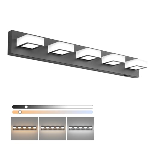 5 Color Temperature Black Vanity Lights Dimmable Acrylic Modern LED Black Bathroom Vanity Lighting Fixtures 34inch