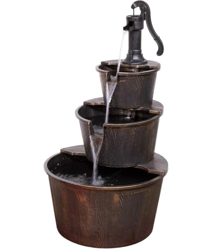 40" Tall Outdoor Floor Tiered Rustic Pump and Barrel Water Fountain
