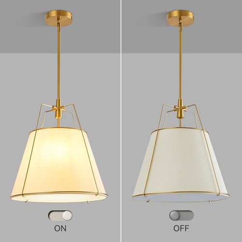 Modern Pendant Light Fixtures with 16" White Linen Fabric Shade