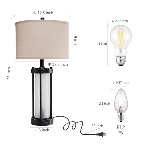 Modern Table Lamps for Living Room with 2 USB Charging Ports