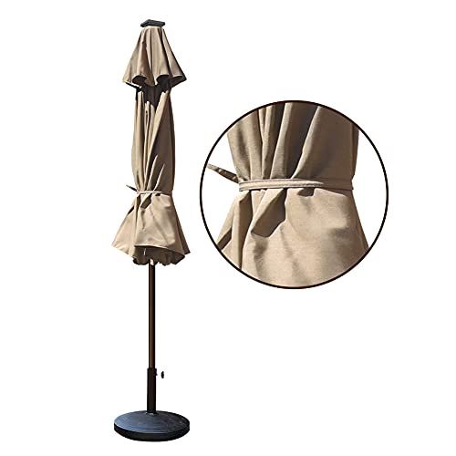USA 10-Year-Non-Fading 9ft Market Patio Umbrella, Commercial Grade Table Sun Umbrella with 80 Solar LED Lights, Crank Open, Windproof & UPF 50+ UV Protection for Garden, Deck, Pool, Backyard, Heather Beige