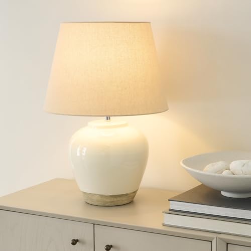 Home 20" Two Tone White and Tan Glossy Ceramic Table Lamp