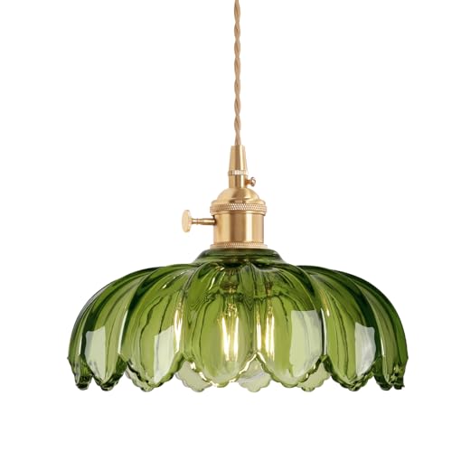 Pendant Light with Green Scindapsus Glass Lmapshade