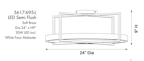 5617-695-L Boada LED Semi-Flush, 1-Light, 30 Total Watts, 24-in H x 9-in W, Soft Brass