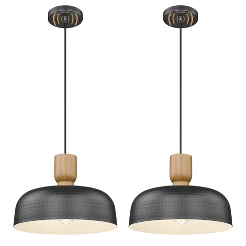 Dusk to Dawn Industrial Pendant Light Fixtures Ceiling Hanging with Hammered Metal Shade