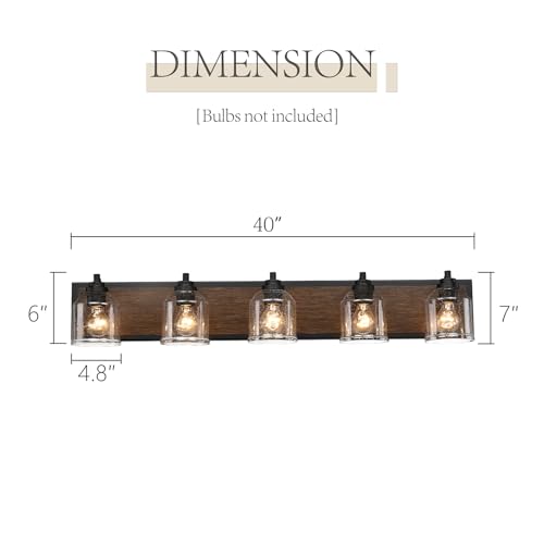 5 Light Bathroom Vanity Lights Large 40" with Bubble Glass Shades (5 Count)