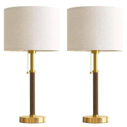 Wood Table Lamps 22" Mid Century Modern Lamps for Bedroom Living Room Lamps (2 Count)