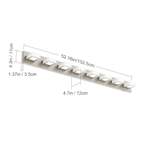 52inch Brushed Nickel Vanity Lights 8 Lights Dimmable 5 Color Temperature Acrylic Modern LED Bathroom Vanity Lighting Fixtures Brushed Nickel