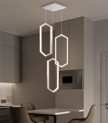 3 Rings Dimmable Pendant Lighting Adjust LED Mini Chandelier Ceiling Light Fixtures for Kitchen Island Dining Room Living Room Bedroom Silver