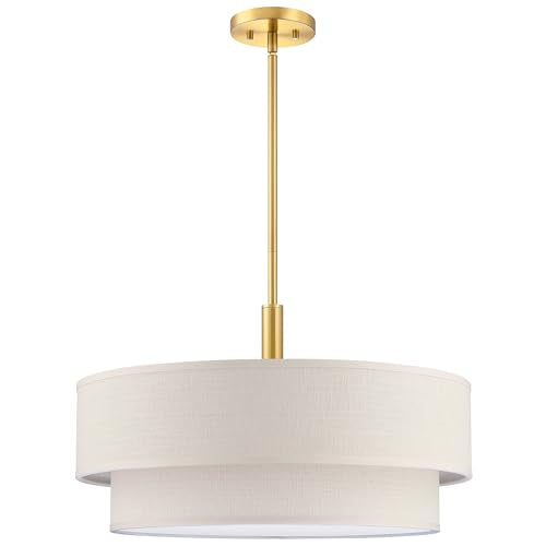 4 Light 18 Inch Cream Fabric Shade Hanging Pendant Ceiling Light Fixture