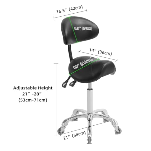 Saddle Stool Rolling Chair with Back Support