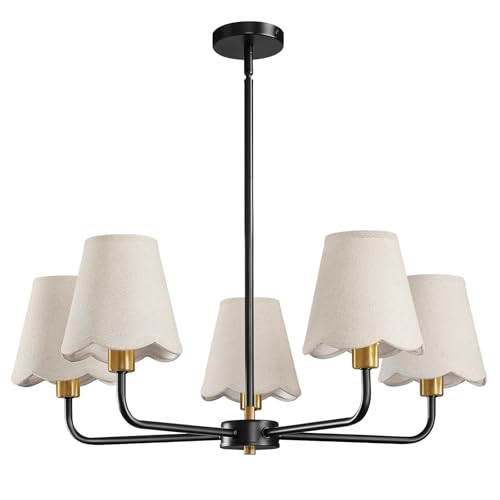 5 Light Black and Gold Chandelier Modern Farmhouse Dining Room Light Fixture Industrial Kitchen Chandelier Over Table Hanging Ceiling Light Fixture for Bedroom Entryway Foyer Hallway