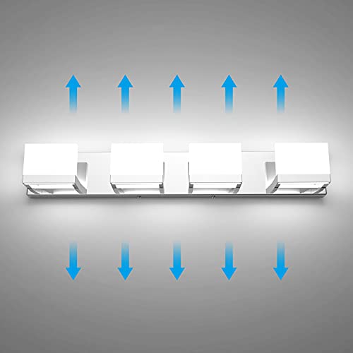 Dimmable Modern 4 Lights LED Vanity Light for Bathroom Up and Down Chrome Bathroom Wall Light Fixtures Over Mirror