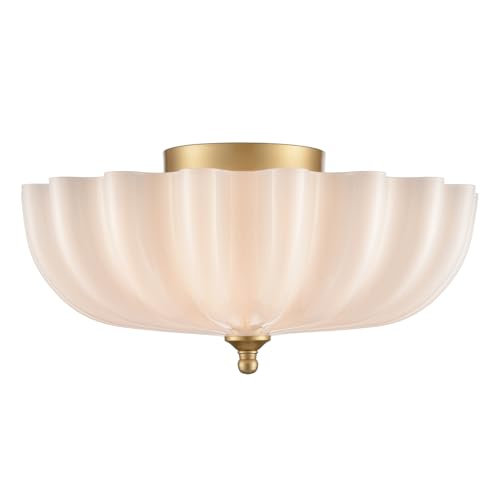 Modern Gold Ceiling Light Fixture with Milky Glass Shade
