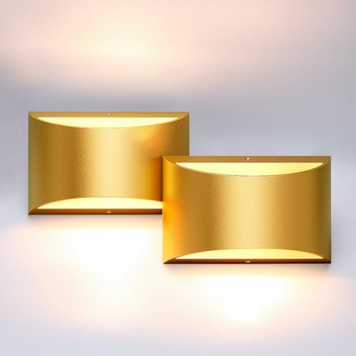 Gold Wall Sconce Indoor Wall Lights Hardwired Set of 2 Up and Down Wall Mount Light for Living Room Bedroom Hallway Corridor Conservatory Warm White 3000K (2 Count)