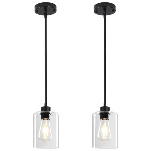 2 Pack Glass Pendant Lights Kitchen Island Modern Hanging Light Fixtures