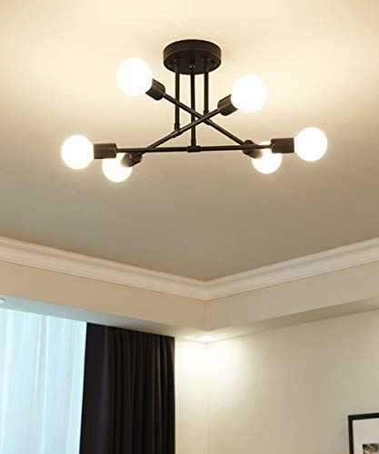Modern Sputnik Chandelier, 6-Light Ceiling Light, 6 LED Light Bulbs Inlcuded for Bedroom,Dining Room,Kitchen,Office (Black)