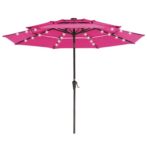 9 ft 3 Tier Outdoor LED Lighted Patio Umbrella w