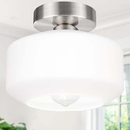 Industrial Semi Flush Mount Ceiling Light Brushed Nickel