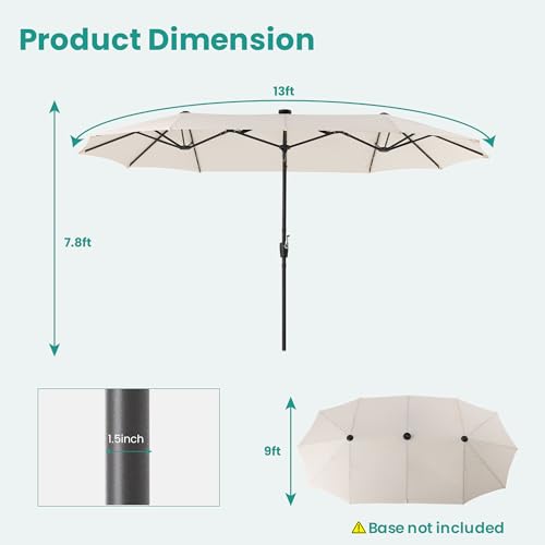 13FT Large Double Sided Patio Umbrella with Solar Lights