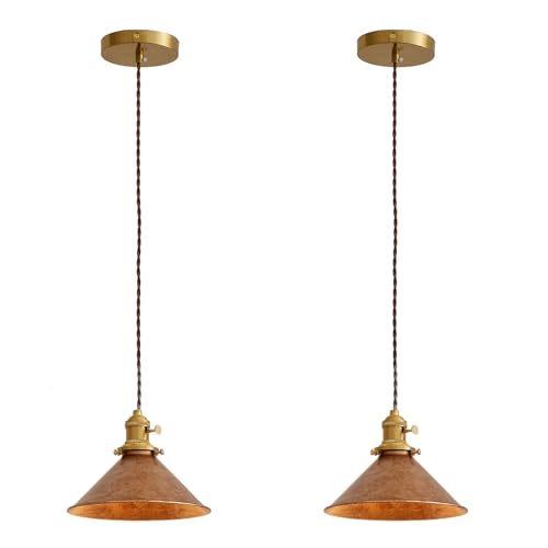 Rusted Copper Kitchen Hanging Lights 8.2 Inch Industrial Lampshade Retro Farmhouse Pendant Light for Bedroom Barn and Bar Foyer Lighting Fixtures 2 Pack