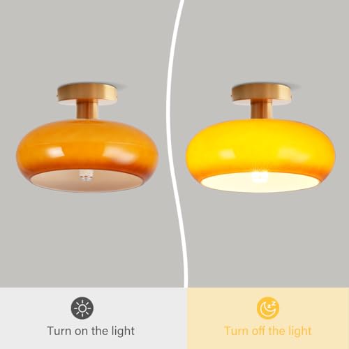 Orange Glass Close to Ceiling Light Fixtures Gold Flush Mount Light