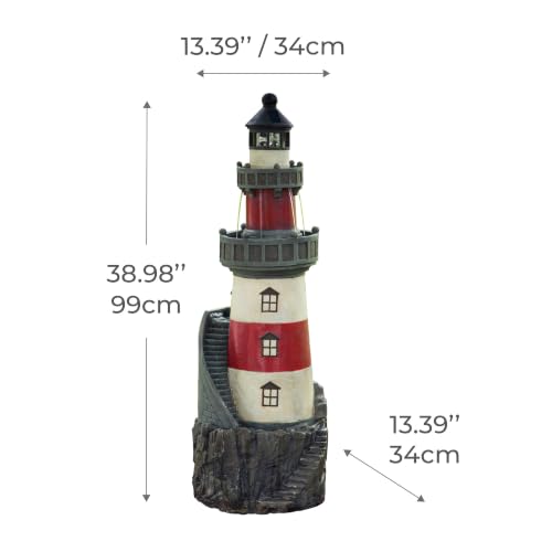 House Floor Waterfall Fountain with Solar Powered Rotating Light and Pump for Outdoor Patio Garden Backyard Decking