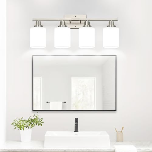 4 Light Vanity Light with Milky White Shades (4 Count)
