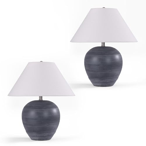 21'' Medium Size Black Glossy Ceramic Base Ceramic Basin Table Lamp Set of 2 for Bedroom (2 Count)