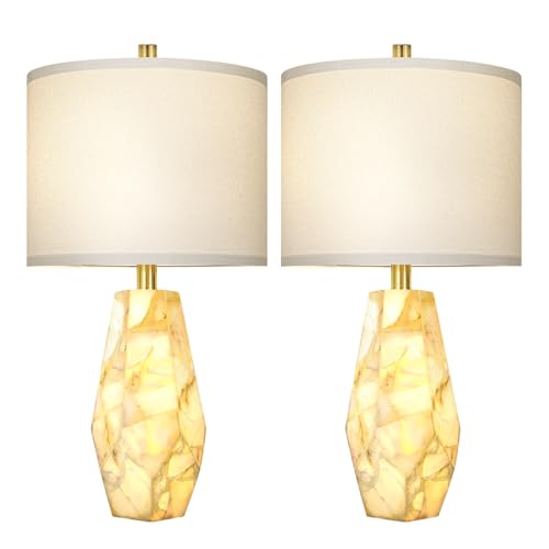 23" Alabaster Living Room Table Lamp Set of 2 with Night Light (2 Count)