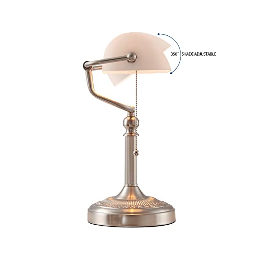 White Matted Glass Bankers Desk Lamp