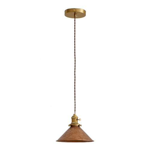 Hanging Pendant Light Rusted Copper Lampshade with Adjustable 6.5Ft Cord Pendant Ceiling Lights Retro Antique Hanging Light for Kitchen Island Living Room and Dining Room