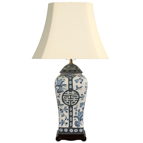 26" Floral Blue & White Vase Lamp