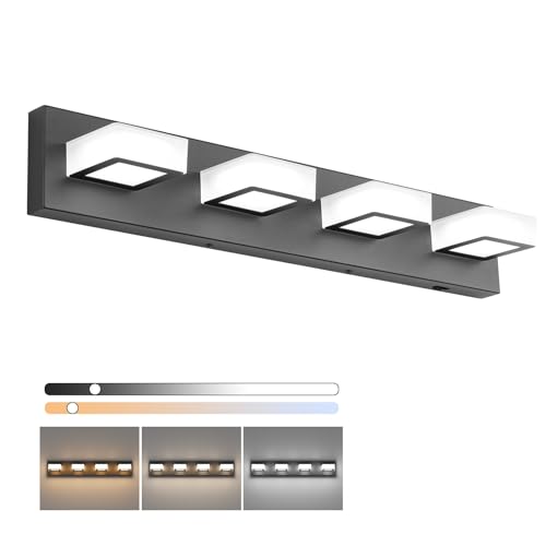 5 Color Temperature Black Vanity Lights for Bathroom Dimmable Acrylic Modern LED Black Bathroom Lighting Fixtures Over Mirror
