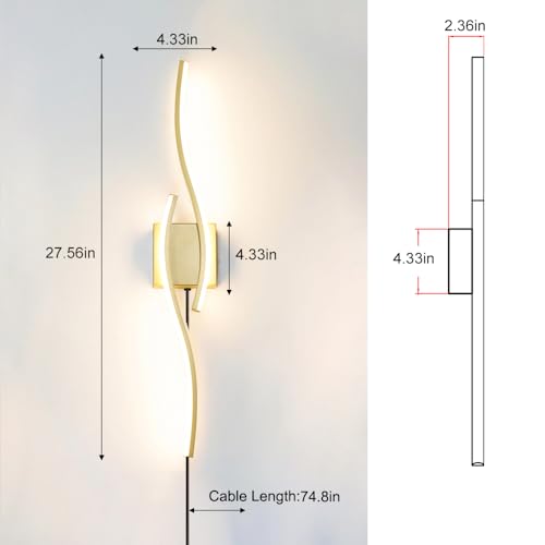 Modern Gold Plug in Wall Sconce Set of 2 (2 Count)