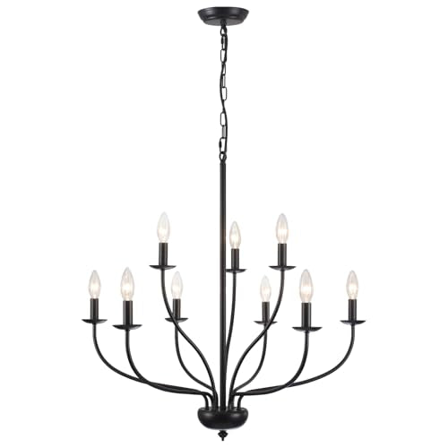 Black Farmhouse Chandelier for Dining Room Light Fixtures 9