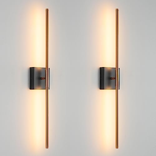 Modern Light Fixture Set of Two 27.8x4.3x3.4in Black and Brass Gold Sconces 1200Lm LED Wall Lights for Bathroom (2 Count)