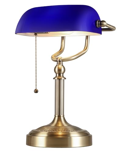 Blue Glass Bankers Desk Lamp