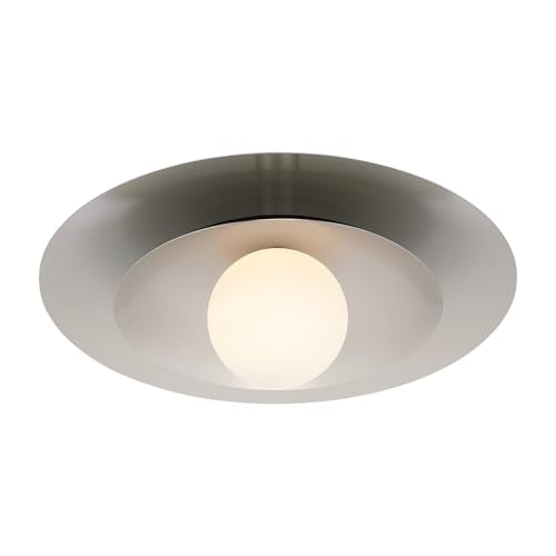 6-5564-1-11 Sherrer Mid-Century Modern White Opal Glass Semi-Flush, 1-Light 60 Watt, 9" H x 20" W, Chrome