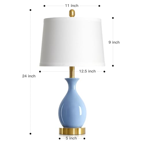 24″ Light Blue Ceramic Table Lamp for Living Room