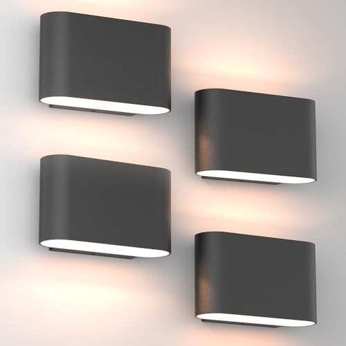 Black Modern LED Wall Sconces 4 Packs Indoor Wall Lights Hardwired Up and Down Wall Mount Light for Living Room Bedroom Hallway Corridor Conservatory Warm White 3000K (4 Count)