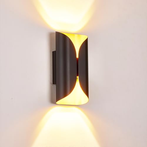 Black & Gold Up & Down Indoor Outdoor LED Wall Sconce (Black and Gold / 1 pack)