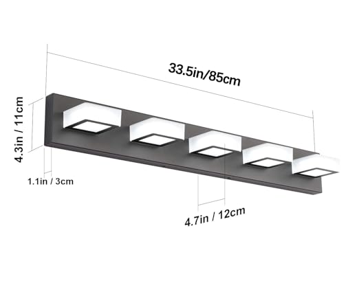 LED Modern Black Vanity Lights 5 Lights Acrylic Matte Black Bathroom Vanity Lights Over Mirror
