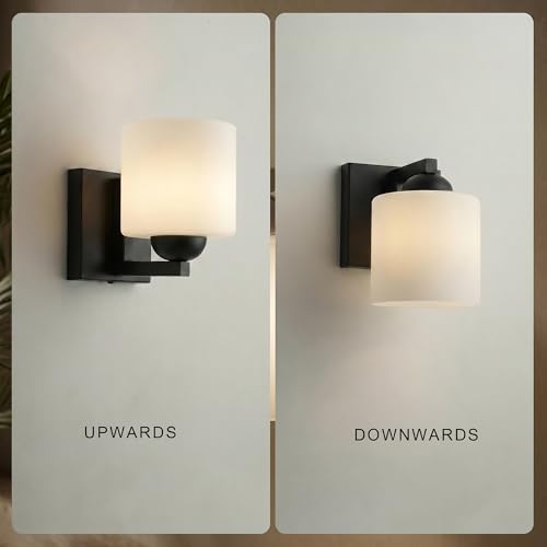 1 Light Black Bathroom Vanity Light with White Glass Shade