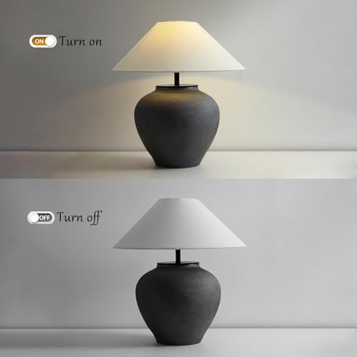 Farmhouse Table Lamps Black 18.8" Tall Ceramic Table Lamp Rustic Southwestern Clay Pot Ceramic Lampshade with Fabric Shade Bedside Nightstand for Living Room Bedroom House Office Entryway