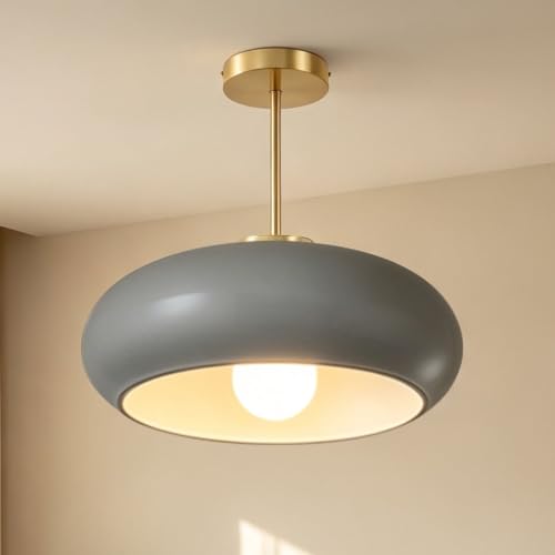 15.7″‌ Large Ceiling Lamp Gold Brass 1Light Classic Gray Glass Shade